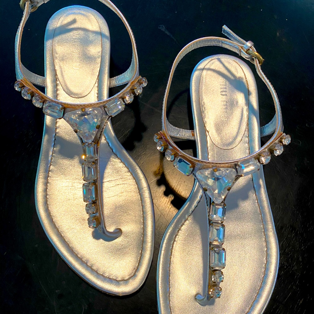 Silver Jeweled Miu Miu Sandals